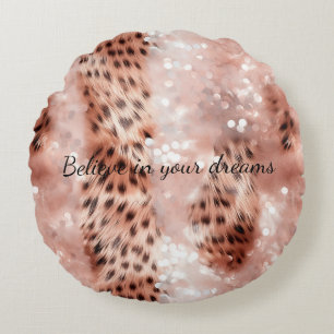 Stilvoll Girly Pink Rose Gold Leopard Glitz Rundes Kissen