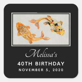 Stilvoll Gold Koi Fish Geburtstag Quadratischer Aufkleber