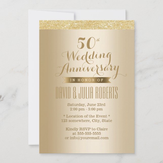Stilvoll Golden 50. Hochzeitstag Einladung (Vorderseite)