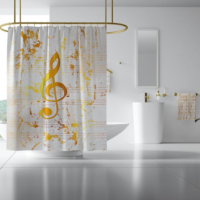 Stilvoll Golden Harmony Musical Chaos Ivory Duschvorhang (Ultra Chic Ivory and Gold Musical Chaos Clef Notes Shower Curtain)