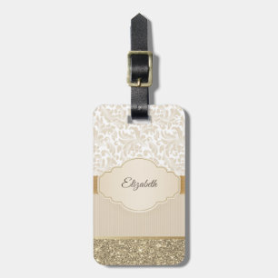 Stilvoll goldener Glitter Vintage-Damaskus Gepäckanhänger