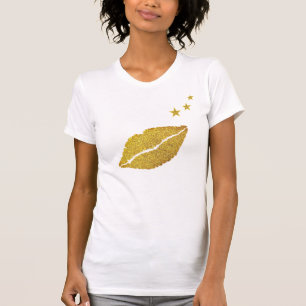 Stilvoll goldglänzende Lippen & Sterne T-Shirt