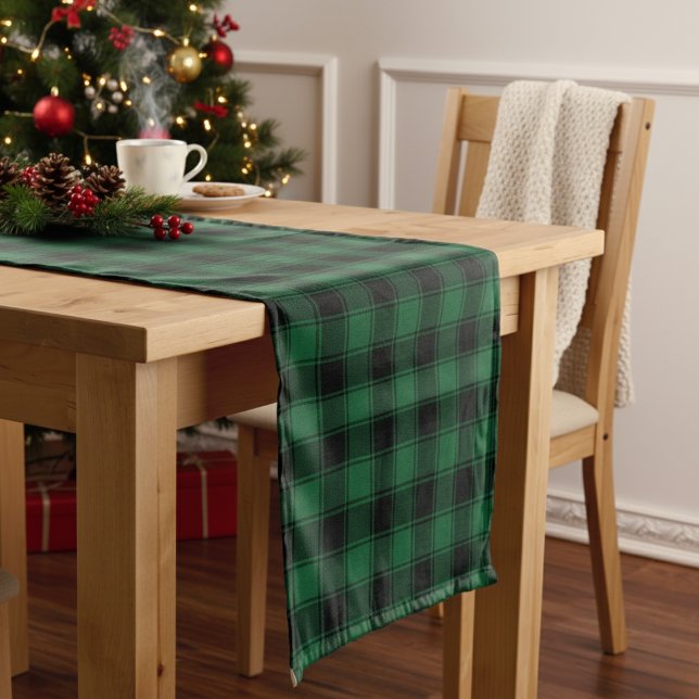 Stilvoll Grün und Schwarz Buffalo Tartan Kariert Kurzer Tischläufer (Stylish Green and Black Buffalo Tartan Plaid Short Table Runner)