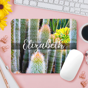 Stilvoll grünes Fuzzy Cacti Foto individuelle Name Mousepad
