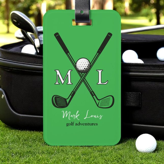Stilvoll grünes Golfspielerteam, Mit Monogramm Gepäckanhänger (Von Creator hochgeladen)