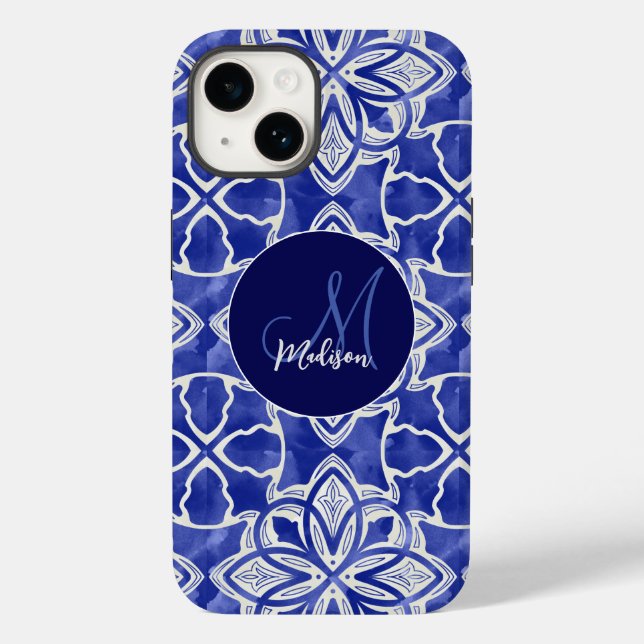 Stilvoll gürtelblau graue erste mit Monogramm Case-Mate iPhone Hülle (Rückseite)