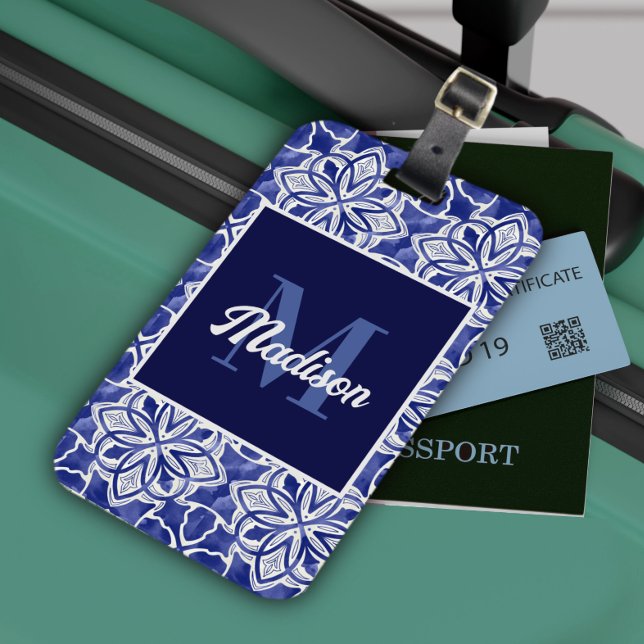 Stilvoll gürtelblau graue erste mit Monogramm Gepäckanhänger (Von Creator hochgeladen)