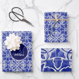 Stilvoll gürtelblau graue erste mit Monogramm Geschenkpapier Set