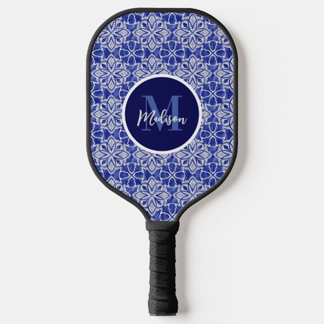 Stilvoll gürtelblau graue erste mit Monogramm Pickleball Schläger (Vorderseite)