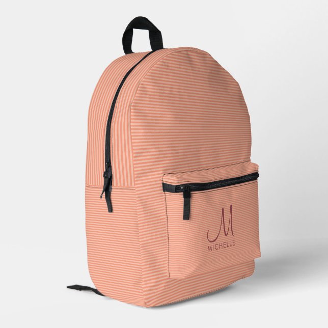 Stilvoll handgeschriebener Monogram Name Peach Str Bedruckter Rucksack (Rückseitige Ecke links)