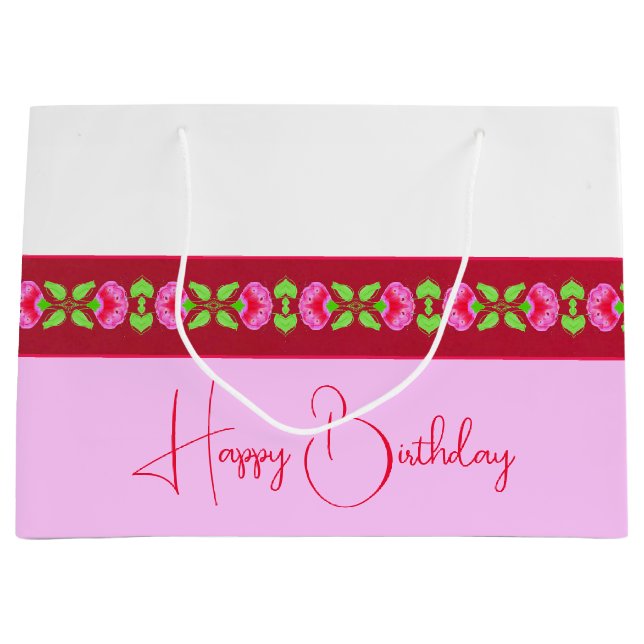 Stilvoll hell rosa und floral große geschenktüte (Vorderseite)