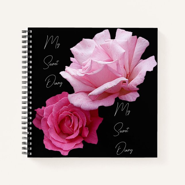 Stilvoll hübsch rosa Rosa Blume schwarz trendig bo Notizbuch (Vorderseite)