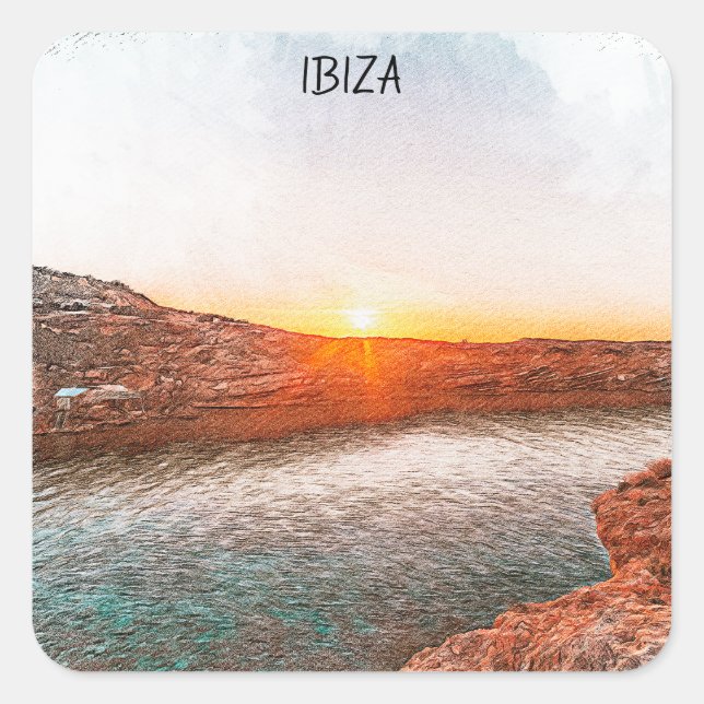 Stilvoll Ibiza Spain Sunset Quadratischer Aufkleber (Vorderseite)