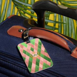 Stilvoll individuell monogrammierte Rosa und Grün Gepäckanhänger