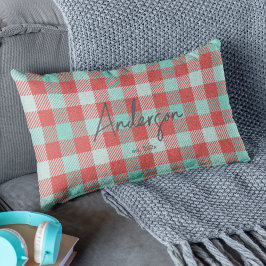 Stilvoll Karierter Red & Aquamarin Bright Moderner Lendenkissen