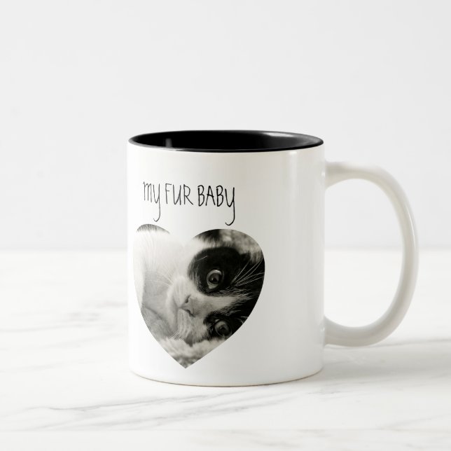 Stilvoll | Katze | Herz-Foto Zwei-Tonen-Kaffee Zweifarbige Tasse (Rechts)