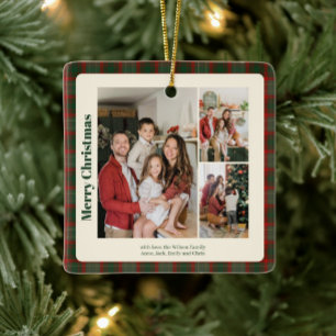 Stilvoll klassisch Kariert 3 Foto Weihnachten Keramikornament
