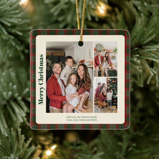 Stilvoll klassisch Kariert 3 Foto Weihnachten Keramikornament (Von Creator hochgeladen)