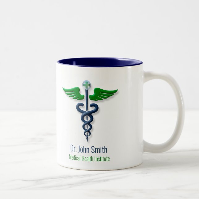 Stilvoll klingende Caduceus Green Wings Cross Blue Zweifarbige Tasse (Rechts)