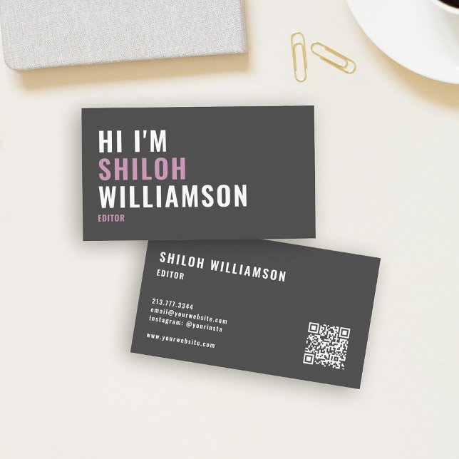 Stilvoll kühne Coole Striking Moderne Typografie Visitenkarte (Bold Striking QR business card for small businesses)