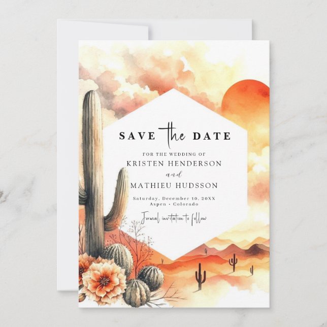 Stilvoll liebevolle Cactus Wedding Save The Date (Vorderseite)