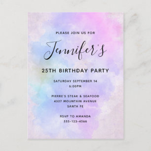 Stilvoll Lila Pink Blue Watercolor Geburtstag Einladungspostkarte