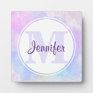 Stilvoll Lila Pink Blue Watercolor Monogram Fotoplatte