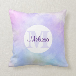 Stilvoll Lila Pink Blue Watercolor Monogram Kissen