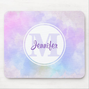 Stilvoll Lila Pink Blue Watercolor Monogram Mousepad