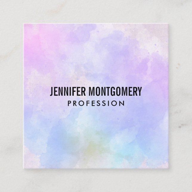 Stilvoll Lila rosa Blau Abstrakte Wasserfarbe Quadratische Visitenkarte (Vorderseite)