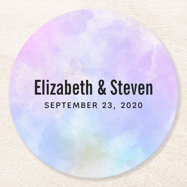 Stilvoll Lila rosa Blau Abstrakte Wasserfarbe Runder Pappuntersetzer (Vorderseite)