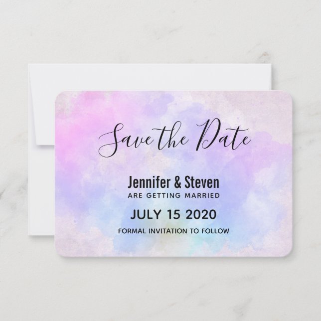 Stilvoll Lila rosa Blau Abstrakte Wasserfarbe Save The Date (Vorderseite)