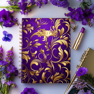 Stilvoll Lila und Gold Damask Mit Monogramm Planer