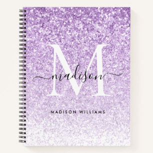 Stilvoll Lila Violet Glitzer Sparkle Monogram Notizbuch