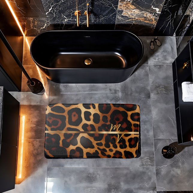 Stilvoll Luxe Leopard-Print Mit Monogramm Badematte (Chic and Stylish Leopard-Print Bath Mat)