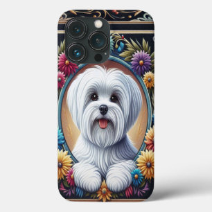 Stilvoll maltesischer Hund floral farbenfrohe Gren Case-Mate iPhone Hülle