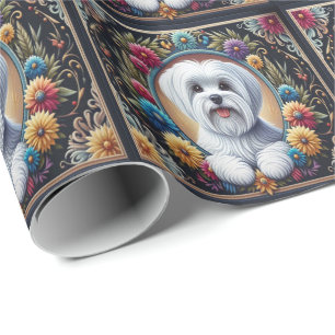 Stilvoll maltesischer Hund floral farbenfrohe Gren Geschenkpapier
