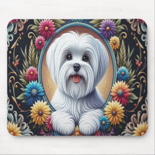 Stilvoll maltesischer Hund floral farbenfrohe Gren Mousepad