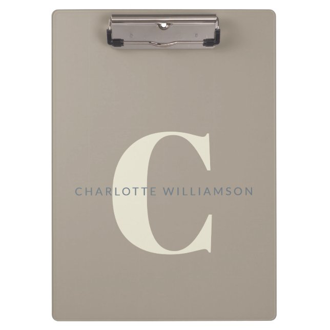Stilvoll Mit Monogramm Name Beruflich Taupe Brown Klemmbrett (Vorderseite)