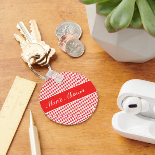 Stilvoll mit Monogramm Rot-Polka-Punkte-Muster wei Schlüsselanhänger
