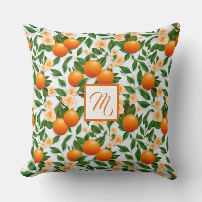 Stilvoll Mit Monogramm Valencia Orange Dekorative Kissen (Vorderseite)