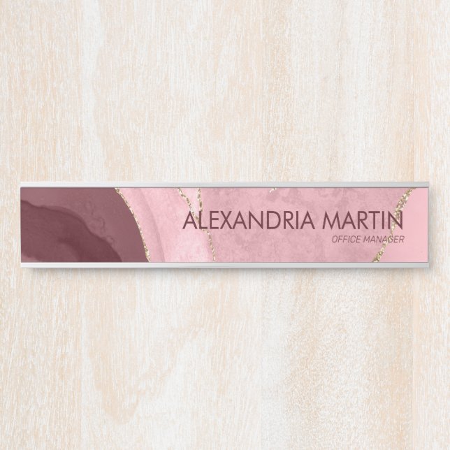 Stilvoll Modern Burgundy Pink Gold Glitzer Marmor Türschild (Vorderseite )