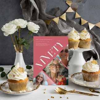 Stilvoll modern neunzig | 90. Geburtstag 3 Foto Einladung