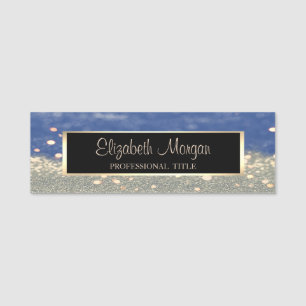 Stilvoll Modern, Rahmen, Blau Gold Glitter Bokeh Namensschild