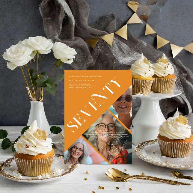 Stilvoll modern siebzig | 70. Geburtstag 3 Foto Einladung (Von Creator hochgeladen)