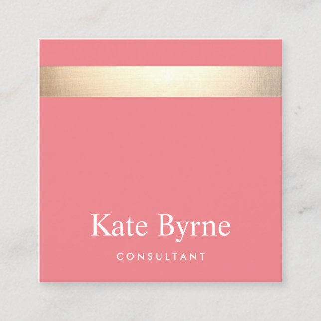 Stilvoll moderne Goldstreifen Korallenrosa Quadratische Visitenkarte (Vorderseite)