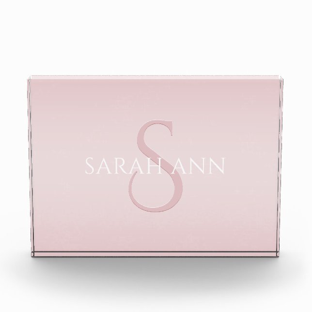 Stilvoll moderne rosa Monogramm Fotoblock (Vorderseite)