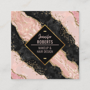Stilvoll moderner Black & Pink Marble Gold Glitzer Quadratische Visitenkarte