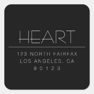 Stilvoll moderner Minimal Name & Adresse   Schwarz Quadratischer Aufkleber