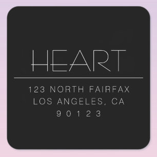 Stilvoll moderner Minimal Name & Adresse   Schwarz Quadratischer Aufkleber